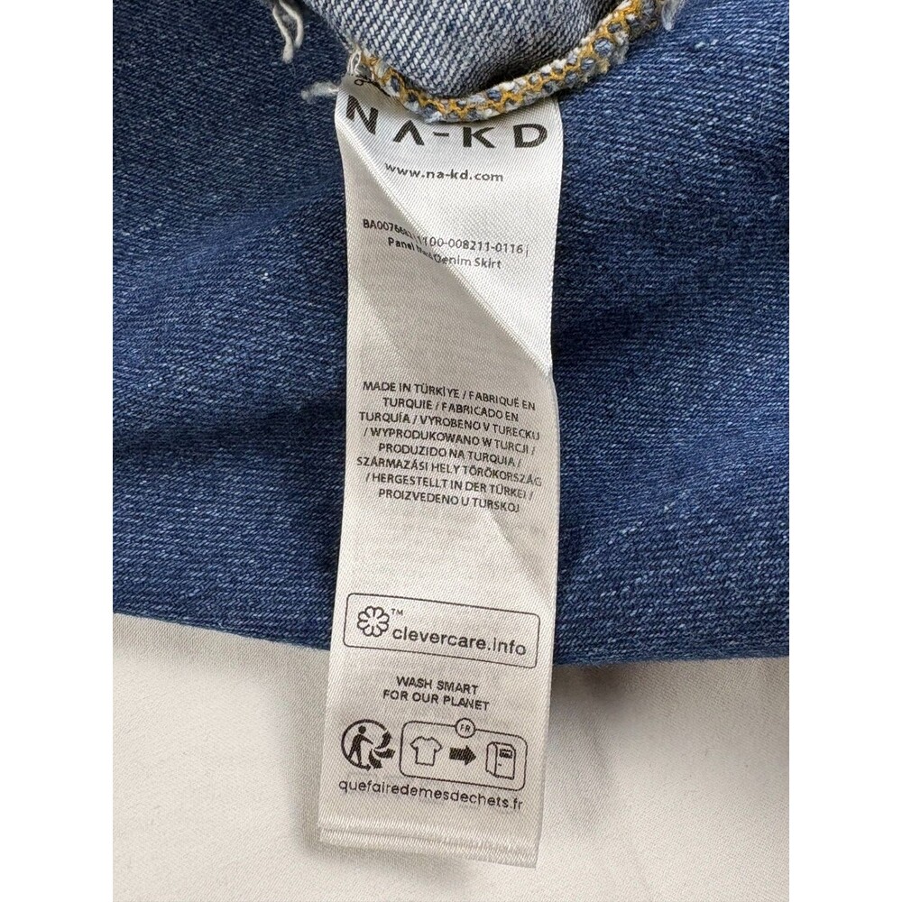 NA-KD Denim Maxi Skirt Contrast Panel Raw Hem Stretch Jean Women's M EU 40 - Picture 13 of 13